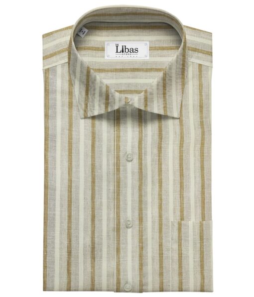 Burgoyne Men's 60 LEA Irish Linen Striped  Unstitched Shirting Fabric (Beige & Cream)