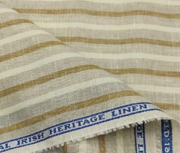 Burgoyne Men's 60 LEA Irish Linen Striped  Unstitched Shirting Fabric (Beige & Cream)