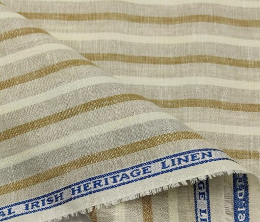 Burgoyne Men's 60 LEA Irish Linen Striped  Unstitched Shirting Fabric (Beige & Cream)