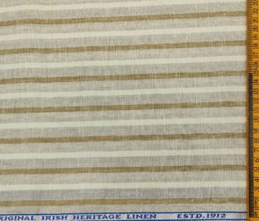 Burgoyne Men's 60 LEA Irish Linen Striped  Unstitched Shirting Fabric (Beige & Cream)