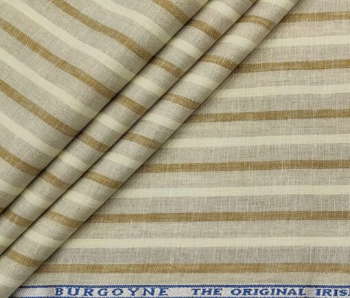 Burgoyne Men's 60 LEA Irish Linen Striped  Unstitched Shirting Fabric (Beige & Cream)