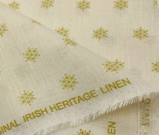 Burgoyne Men's 60 LEA Irish Linen Printed  Unstitched Shirting Fabric (Cream)