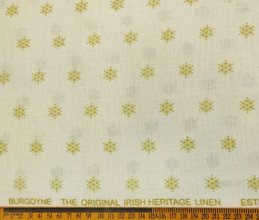Burgoyne Men's 60 LEA Irish Linen Printed  Unstitched Shirting Fabric (Cream)