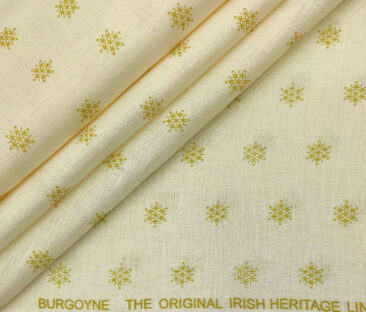 Burgoyne Men's 60 LEA Irish Linen Printed  Unstitched Shirting Fabric (Cream)