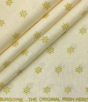 Burgoyne Men's 60 LEA Irish Linen Printed  Unstitched Shirting Fabric (Cream)