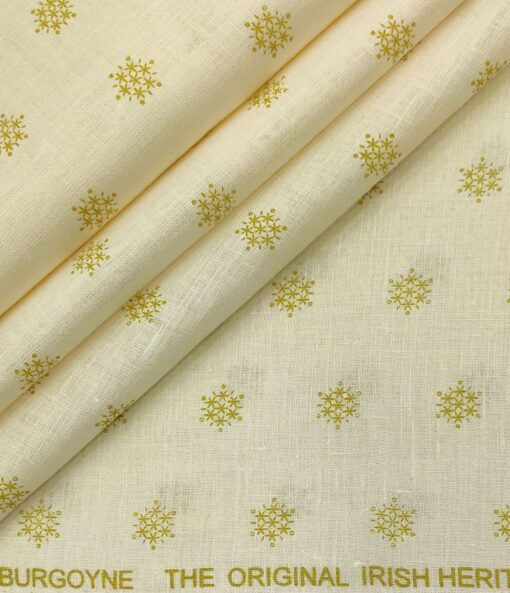 Burgoyne Men's 60 LEA Irish Linen Printed  Unstitched Shirting Fabric (Cream)