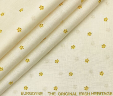 Burgoyne Men's 60 LEA Irish Linen Printed  Unstitched Shirting Fabric (Cream)