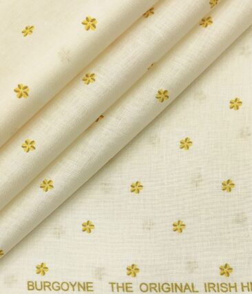 Burgoyne Men's 60 LEA Irish Linen Printed  Unstitched Shirting Fabric (Cream)