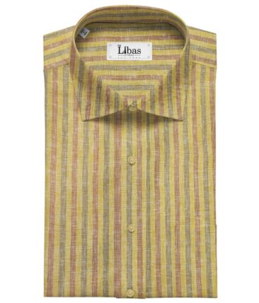 Burgoyne Men's 60 LEA Irish Linen Striped  Unstitched Shirting Fabric (Yellow)
