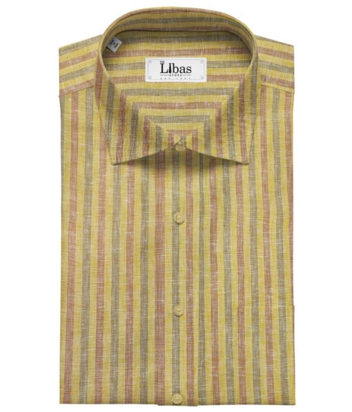 Burgoyne Men's 60 LEA Irish Linen Striped  Unstitched Shirting Fabric (Yellow)
