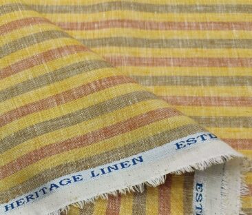 Burgoyne Men's 60 LEA Irish Linen Striped  Unstitched Shirting Fabric (Yellow)
