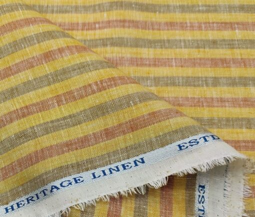 Burgoyne Men's 60 LEA Irish Linen Striped  Unstitched Shirting Fabric (Yellow)