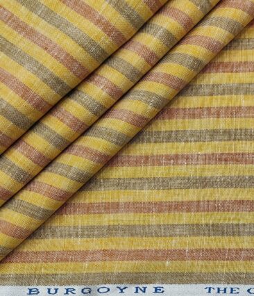 Burgoyne Men's 60 LEA Irish Linen Striped  Unstitched Shirting Fabric (Yellow)