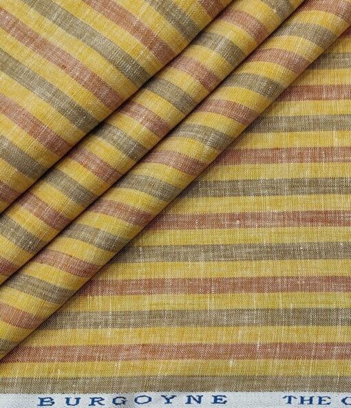 Burgoyne Men's 60 LEA Irish Linen Striped  Unstitched Shirting Fabric (Yellow)
