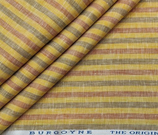 Burgoyne Men's 60 LEA Irish Linen Striped  Unstitched Shirting Fabric (Yellow)