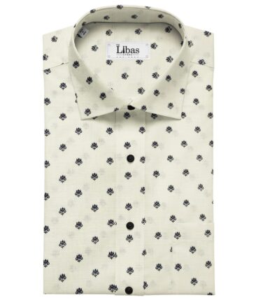 Burgoyne Men's 60 LEA Irish Linen Printed  Unstitched Shirting Fabric (Milky White)
