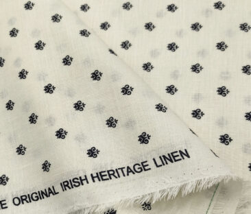 Burgoyne Men's 60 LEA Irish Linen Printed  Unstitched Shirting Fabric (Milky White)