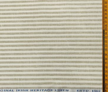 Burgoyne Men's 60 LEA Irish Linen Striped  Unstitched Shirting Fabric (Milky White & Brown)