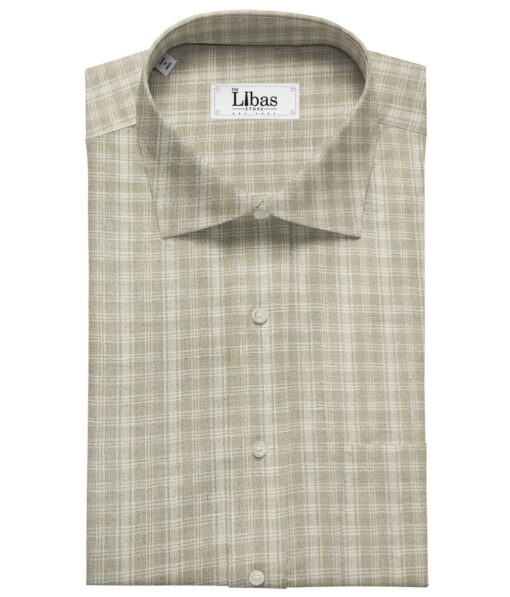Burgoyne Men's 60 LEA Irish Linen Checks  Unstitched Shirting Fabric (Light Brown)