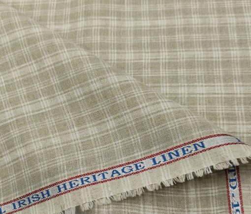 Burgoyne Men's 60 LEA Irish Linen Checks  Unstitched Shirting Fabric (Light Brown)