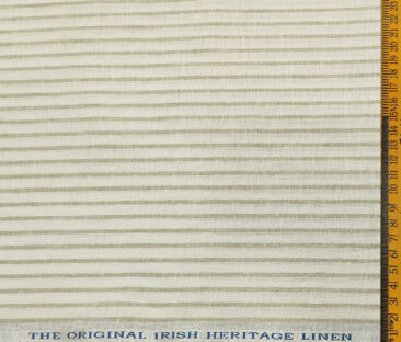 Burgoyne Men's 60 LEA Irish Linen Striped  Unstitched Shirting Fabric (White)