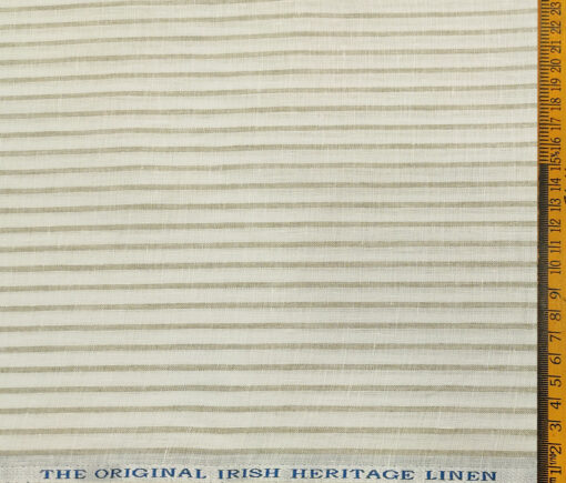 Burgoyne Men's 60 LEA Irish Linen Striped  Unstitched Shirting Fabric (White)