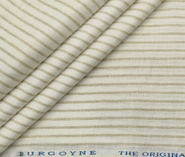 Burgoyne Men's 60 LEA Irish Linen Striped  Unstitched Shirting Fabric (White)