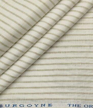 Burgoyne Men's 60 LEA Irish Linen Striped  Unstitched Shirting Fabric (White)