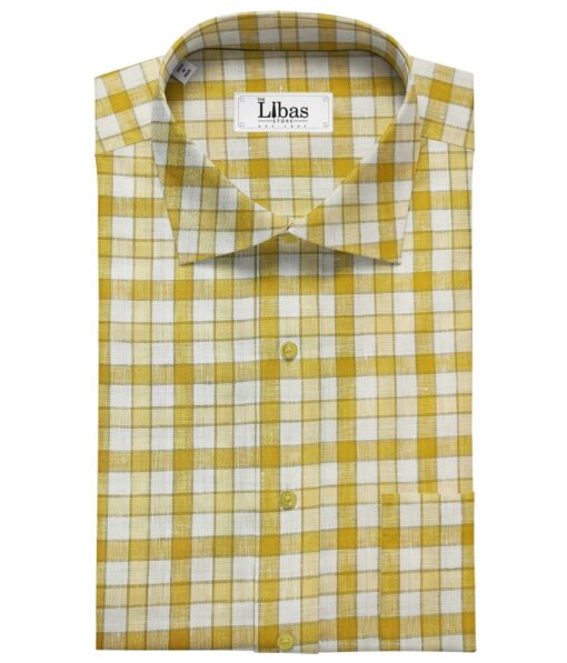Burgoyne Men's 60 LEA Irish Linen Checks  Unstitched Shirting Fabric (Mustard Yellow)