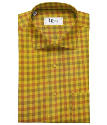 Burgoyne Men's 60 LEA Irish Linen Checks  Unstitched Shirting Fabric (Yellow)