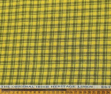 Burgoyne Men's 60 LEA Irish Linen Checks  Unstitched Shirting Fabric (Yellow & Green)