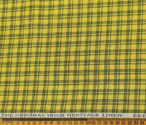 Burgoyne Men's 60 LEA Irish Linen Checks  Unstitched Shirting Fabric (Yellow & Green)