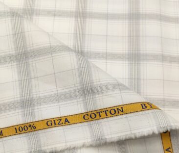 Cadini Men's Giza Cotton Checks  Unstitched Shirting Fabric (White)