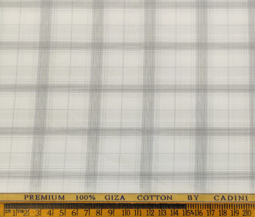 Cadini Men's Giza Cotton Checks  Unstitched Shirting Fabric (White)