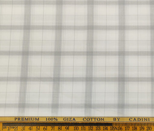 Cadini Men's Giza Cotton Checks  Unstitched Shirting Fabric (White)