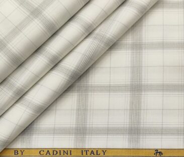 Cadini Men's Giza Cotton Checks  Unstitched Shirting Fabric (White)