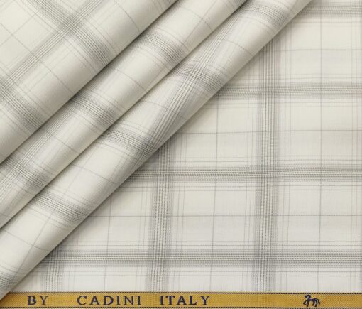 Cadini Men's Giza Cotton Checks  Unstitched Shirting Fabric (White)