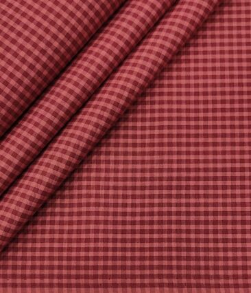 Exquisite Men's Cotton Checks  Unstitched Shirting Fabric (Maroon Red)