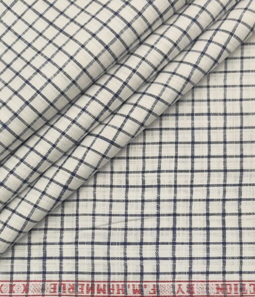 F.M. Hammerle Men's Cotton Checks  Unstitched Shirting Fabric (White)