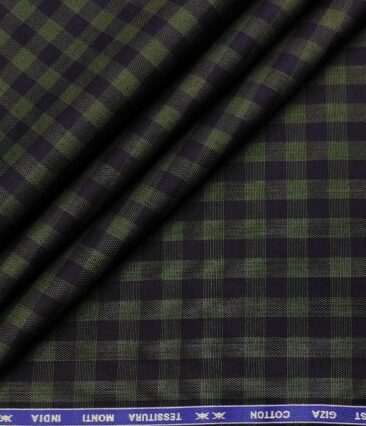 Tessitura Monti Men's Giza Cotton Checks  Unstitched Shirting Fabric (Dark Blue & Green)
