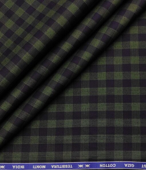Tessitura Monti Men's Giza Cotton Checks  Unstitched Shirting Fabric (Dark Blue & Green) - Image 1