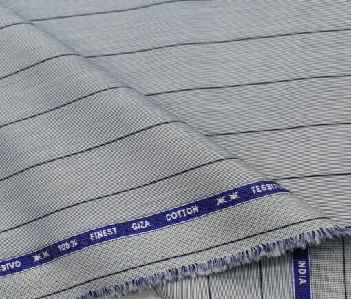 Tessitura Monti Men's Giza Cotton Striped  Unstitched Shirting Fabric (Greyish Blue)
