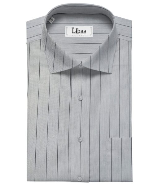 Tessitura Monti Men's Giza Cotton Striped  Unstitched Shirting Fabric (Greyish Blue)