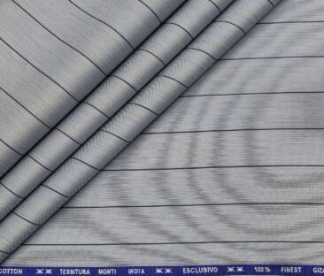 Tessitura Monti Men's Giza Cotton Striped  Unstitched Shirting Fabric (Greyish Blue)