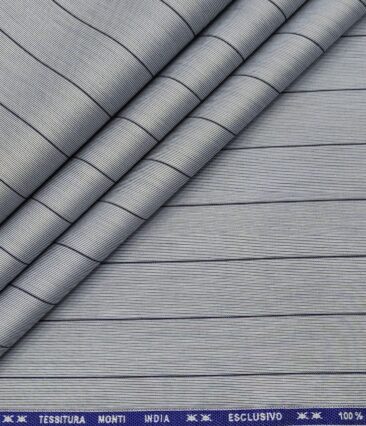 Tessitura Monti Men's Giza Cotton Striped  Unstitched Shirting Fabric (Greyish Blue)