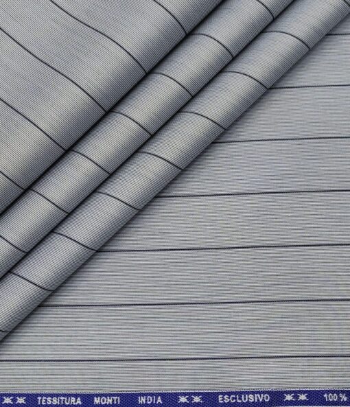 Tessitura Monti Men's Giza Cotton Striped  Unstitched Shirting Fabric (Greyish Blue)