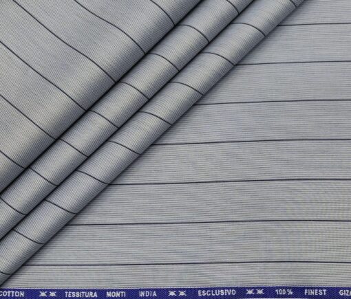 Tessitura Monti Men's Giza Cotton Striped  Unstitched Shirting Fabric (Greyish Blue)
