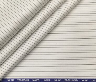 Tessitura Monti Men's Giza Cotton Striped  Unstitched Shirting Fabric (White)