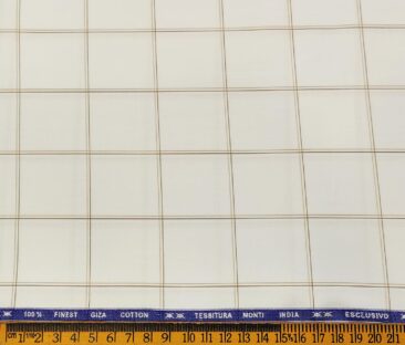 Tessitura Monti Men's Giza Cotton Checks  Unstitched Shirting Fabric (White)