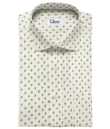 Pee Gee Men's Cotton Printed  Unstitched Shirting Fabric (White & Black)